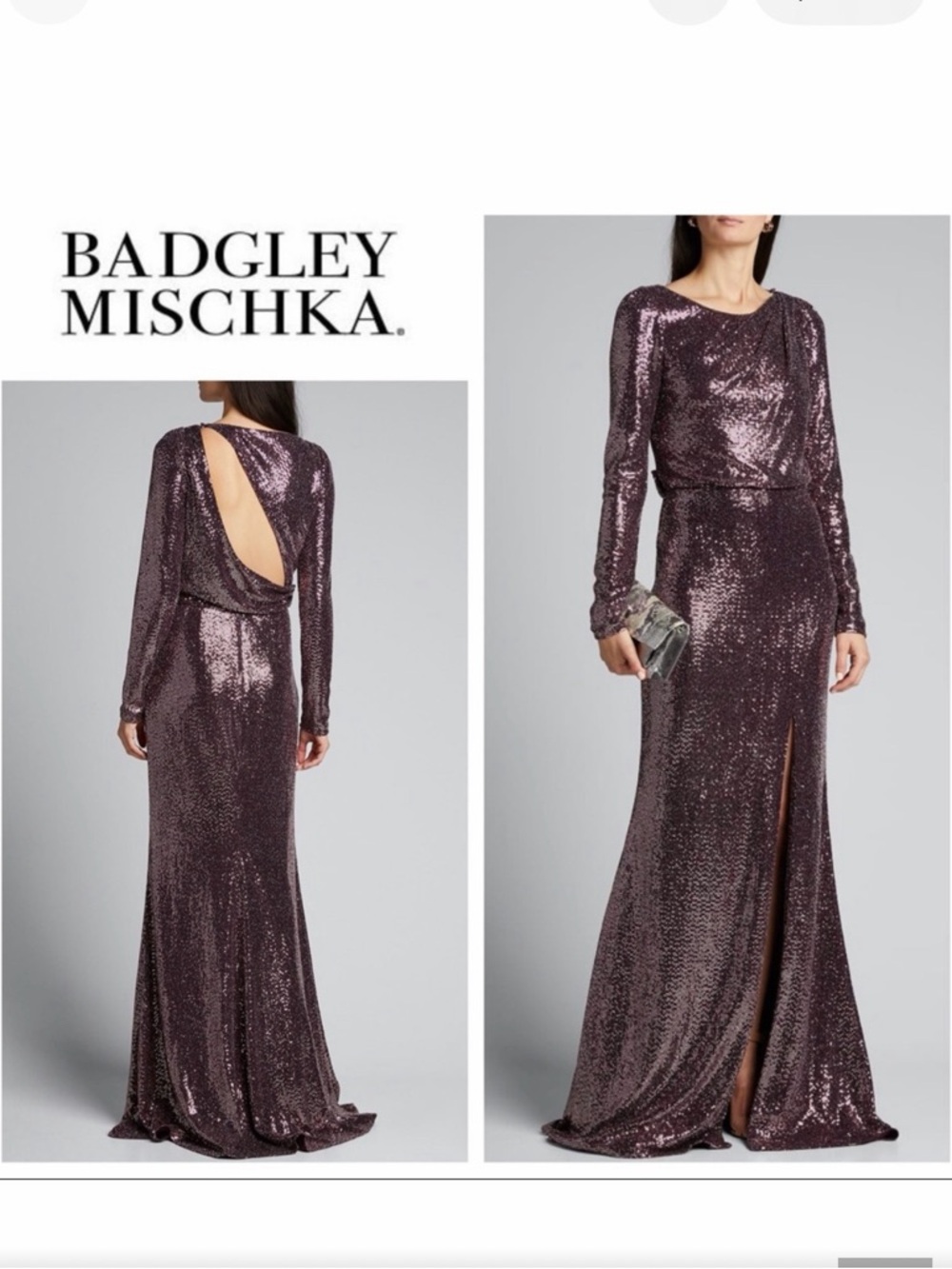 Badgley Mischka Long Purple Sequin Maxi Dress